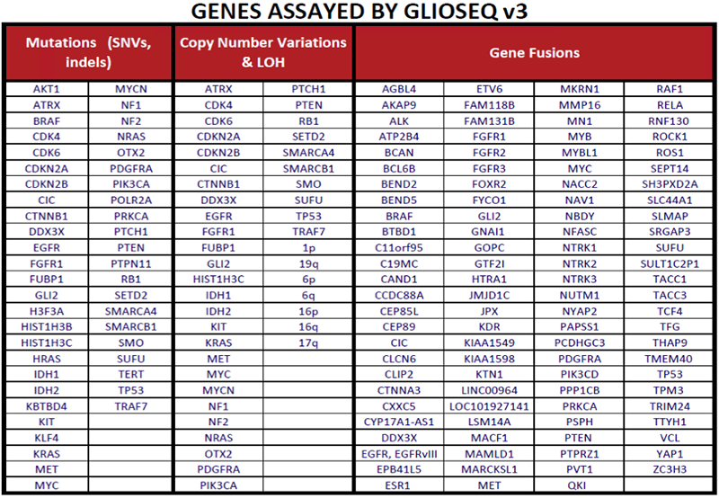 GlioSeq Genes Assayed